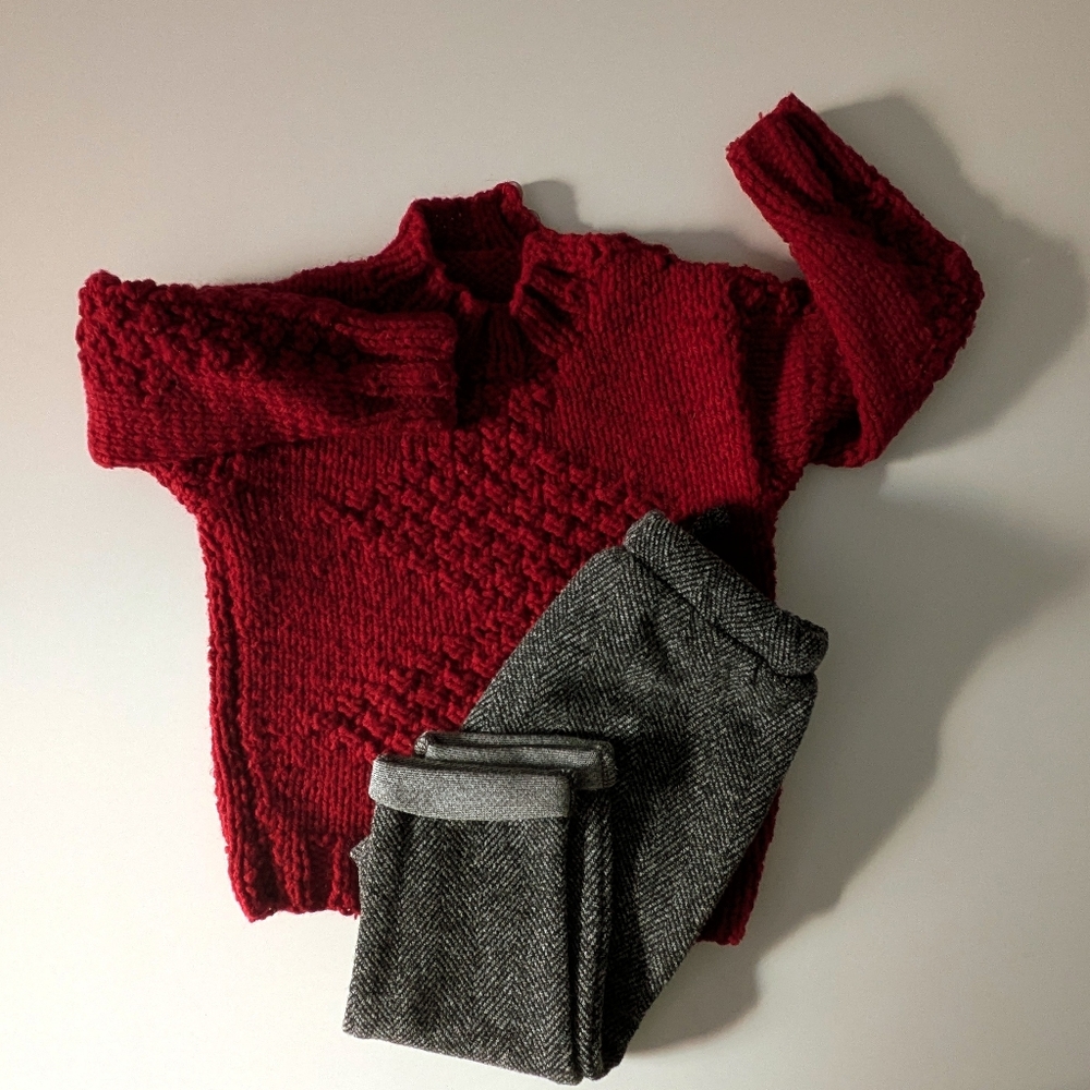 Red Knit Sweater and Gray Pants Set 3T